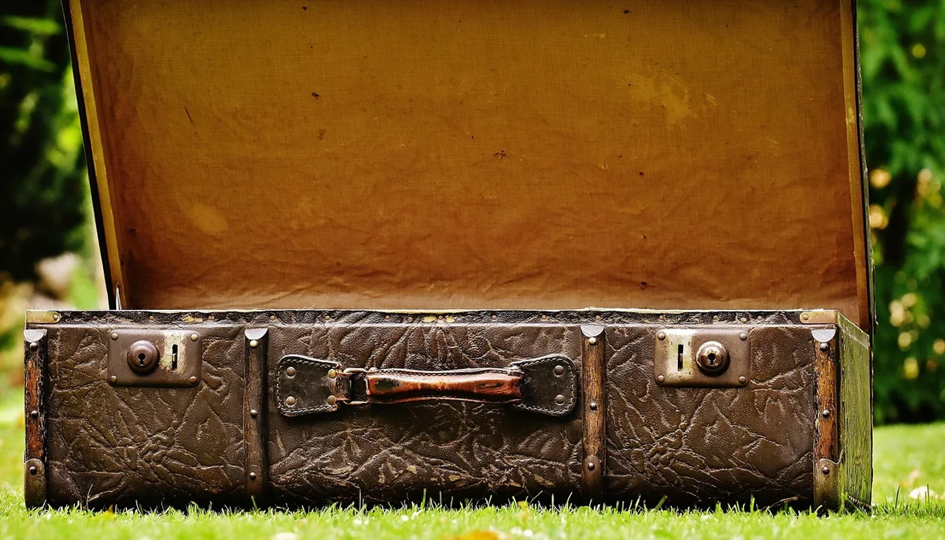 Suitcase, antique and leather